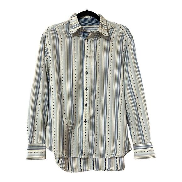 Robert Graham Pearl Snap Shirt Mens Medium White Blue Striped Stars Long Sleeve - Picture 1 of 5
